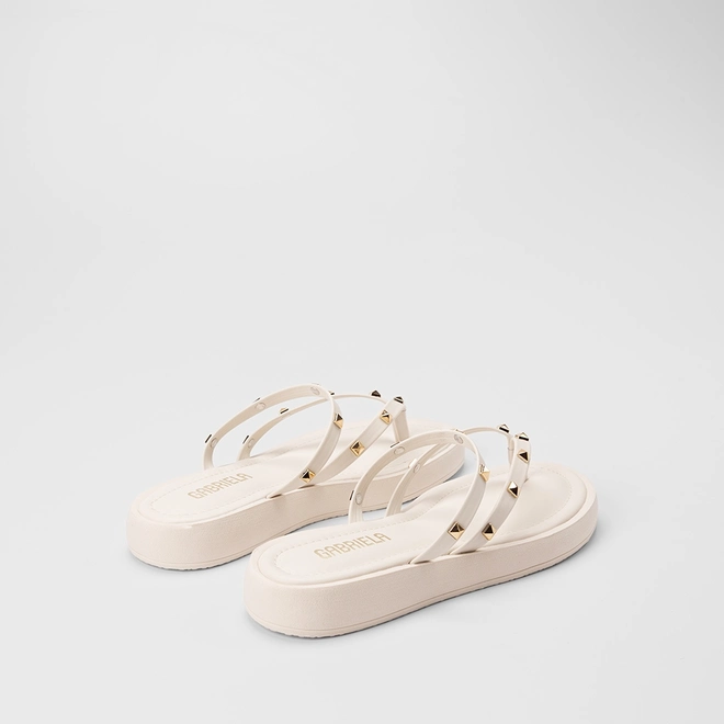 Tamanco Feminino Gabriela Flatform Detalhe Tachas Off White