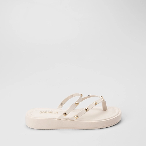 Tamanco Feminino Gabriela Flatform Detalhe Tachas Off White