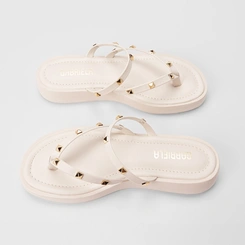 Tamanco Feminino Gabriela Flatform Detalhe Tachas Off White