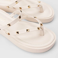 Tamanco Feminino Gabriela Flatform Detalhe Tachas Off White