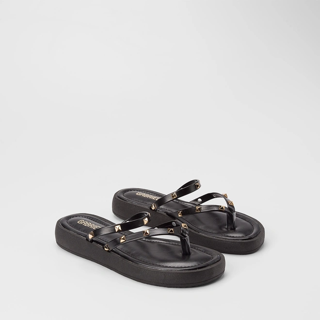 Tamanco Feminino Gabriela Flatform Detalhe Tachas Preto
