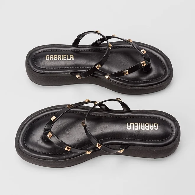 Tamanco Feminino Gabriela Flatform Detalhe Tachas Preto