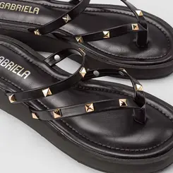 Tamanco Feminino Gabriela Flatform Detalhe Tachas Preto