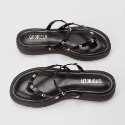 Tamanco Feminino Gabriela Flatform Detalhe Tachas Preto