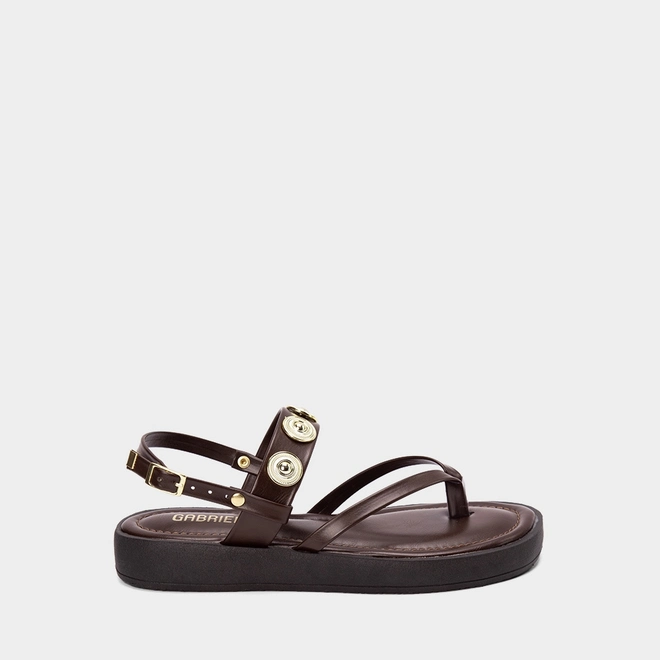 Sandália Feminina Gabriela Flatform Detalhe Metalizado Marrom