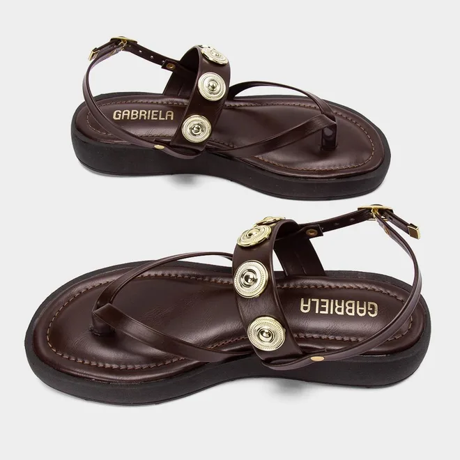 Sandália Feminina Gabriela Flatform Detalhe Metalizado Marrom