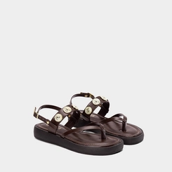 Sandália Feminina Gabriela Flatform Detalhe Metalizado Marrom