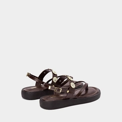 Sandália Feminina Gabriela Flatform Detalhe Metalizado Marrom