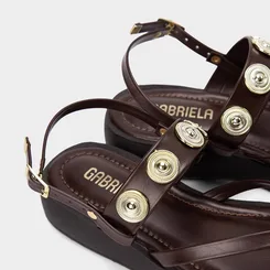 Sandália Feminina Gabriela Flatform Detalhe Metalizado Marrom