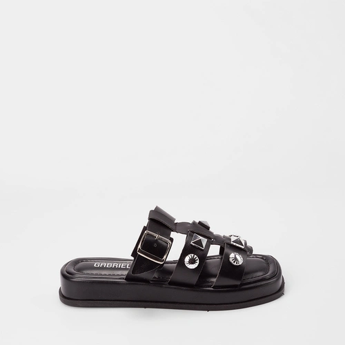 Tamanco Feminino Gabriela Flatform Enfeite Fivela & Tachas Preto