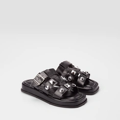 Tamanco Feminino Gabriela Flatform Enfeite Fivela & Tachas Preto
