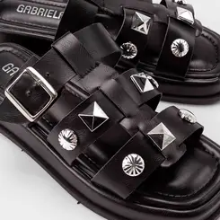 Tamanco Feminino Gabriela Flatform Enfeite Fivela & Tachas Preto