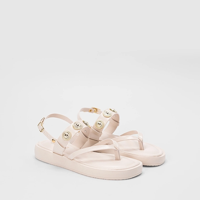 Sandália Feminina Gabriela Flatform Detalhe Metalizado Off White