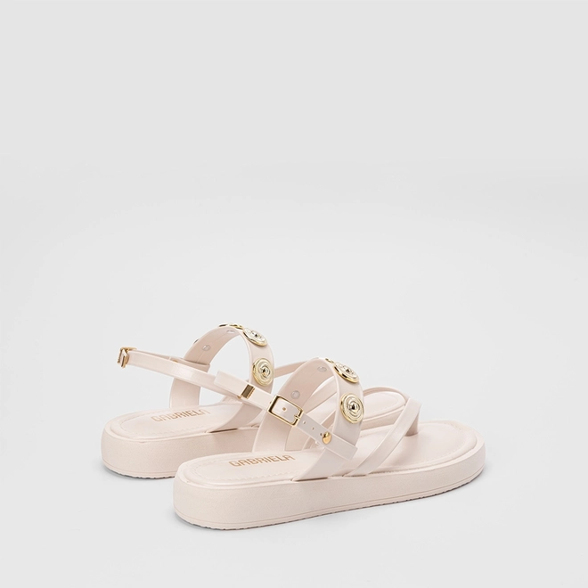Sandália Feminina Gabriela Flatform Detalhe Metalizado Off White