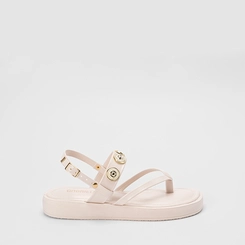 Sandália Feminina Gabriela Flatform Detalhe Metalizado Off White