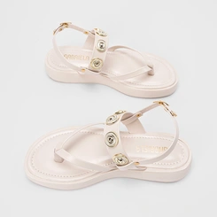 Sandália Feminina Gabriela Flatform Detalhe Metalizado Off White
