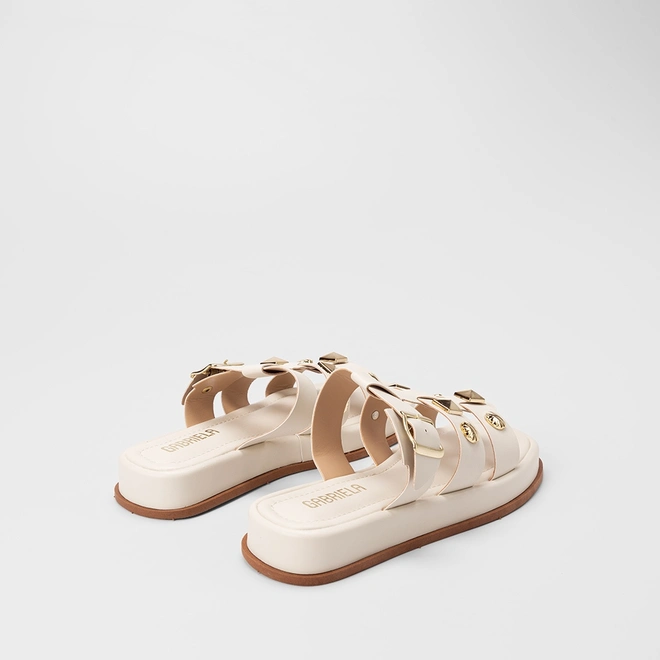 Tamanco Feminino Gabriela Flatform Enfeite Fivela & Tachas Off White