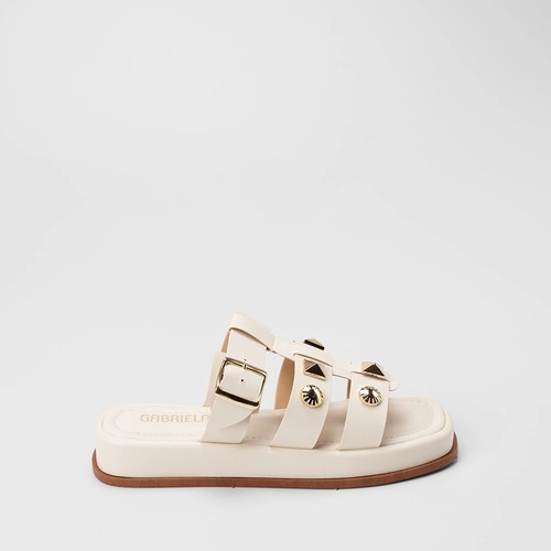 Tamanco Feminino Gabriela Flatform Enfeite Fivela & Tachas Off White