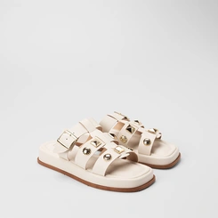 Tamanco Feminino Gabriela Flatform Enfeite Fivela & Tachas Off White