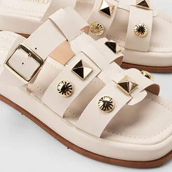 Tamanco Feminino Gabriela Flatform Enfeite Fivela & Tachas Off White