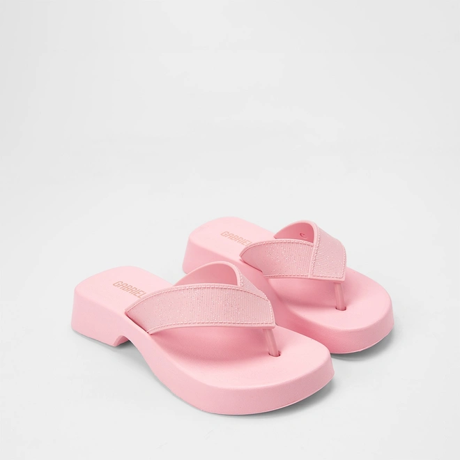 Tamanco Feminino Gabriela Plataforma Tira de Dedo Glitter Rosa