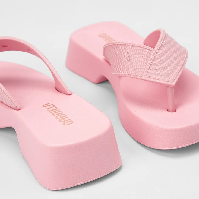 Tamanco Feminino Gabriela Plataforma Tira de Dedo Glitter Rosa