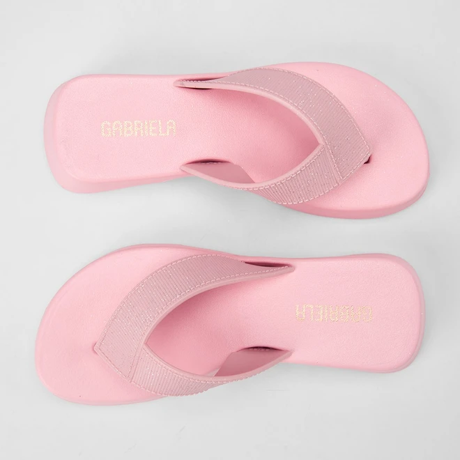 Tamanco Feminino Gabriela Plataforma Tira de Dedo Glitter Rosa