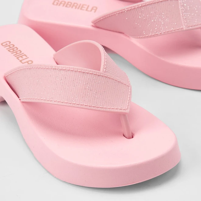 Tamanco Feminino Gabriela Plataforma Tira de Dedo Glitter Rosa