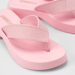 Tamanco Feminino Gabriela Plataforma Tira de Dedo Glitter Rosa