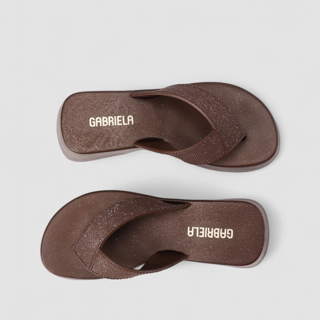 Tamanco Feminino Gabriela Plataforma Tira de Dedo Glitter Marrom