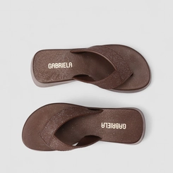 Tamanco Feminino Gabriela Plataforma Tira de Dedo Glitter Marrom