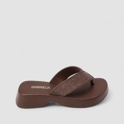 Tamanco Feminino Gabriela Plataforma Tira de Dedo Glitter Marrom