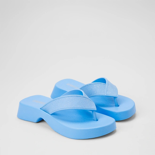 Tamanco Feminino Gabriela Plataforma Tira de Dedo Glitter Azul