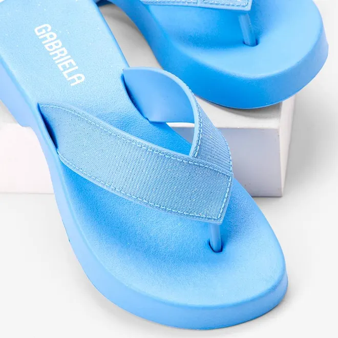Tamanco Feminino Gabriela Plataforma Tira de Dedo Glitter Azul