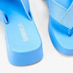 Tamanco Feminino Gabriela Plataforma Tira de Dedo Glitter Azul
