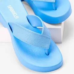 Tamanco Feminino Gabriela Plataforma Tira de Dedo Glitter Azul