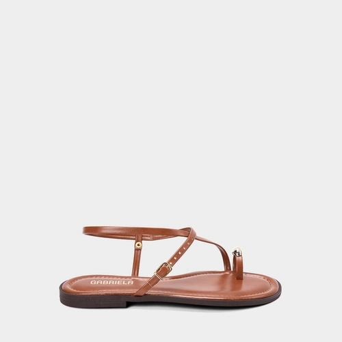 Sandália Rasteira Feminina Gabriela Detalhe Bold Marrom