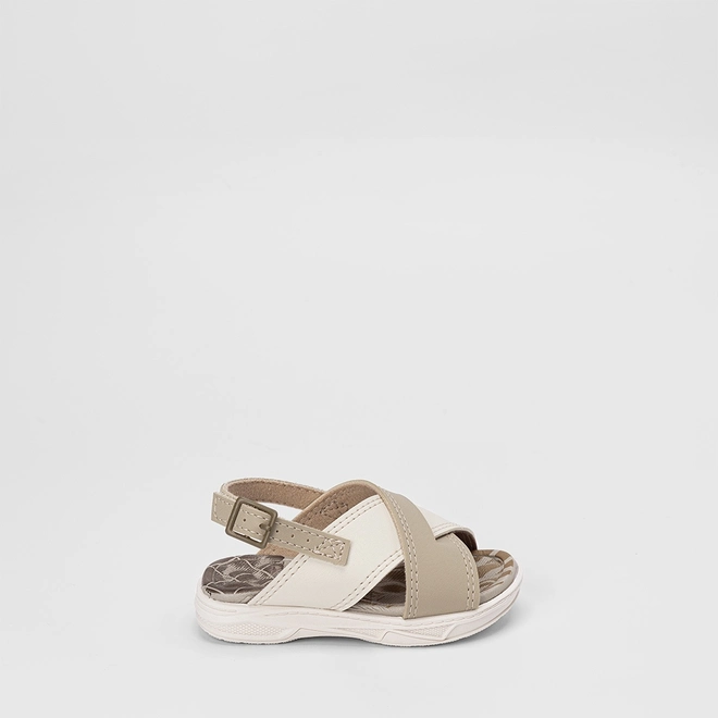 Papete Bebê Molekinho Tiras Cruzadas Off White & Bege