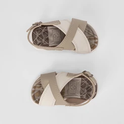 Papete Bebê Molekinho Tiras Cruzadas Off White & Bege