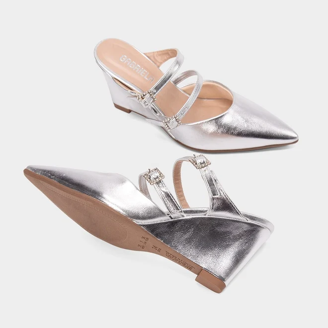 Mule Feminino Gabriela Anabela Tira Dupla Fivela Prata