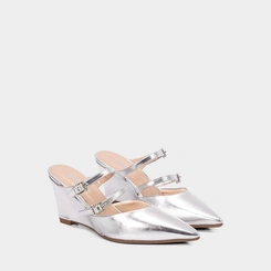 Mule Feminino Gabriela Anabela Tira Dupla Fivela Prata