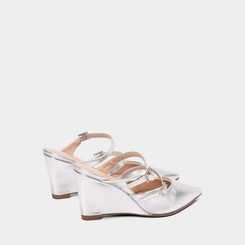 Mule Feminino Gabriela Anabela Tira Dupla Fivela Prata