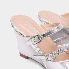 Mule Feminino Gabriela Anabela Tira Dupla Fivela Prata