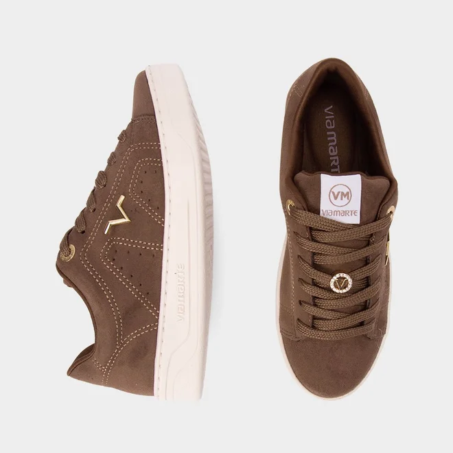 Tênis Casual Feminino Via Marte Pespontos Camurça Marrom