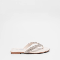 Rasteira Feminina Gabriela Tiras Strass Off White