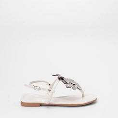 Sandália Rasteira Feminina Gabriela Detalhe Flor & Strass Off White