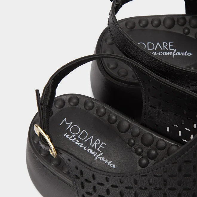 Sandália Feminina Modare Ultraconforto Detalhe Recortes Vazado Preto