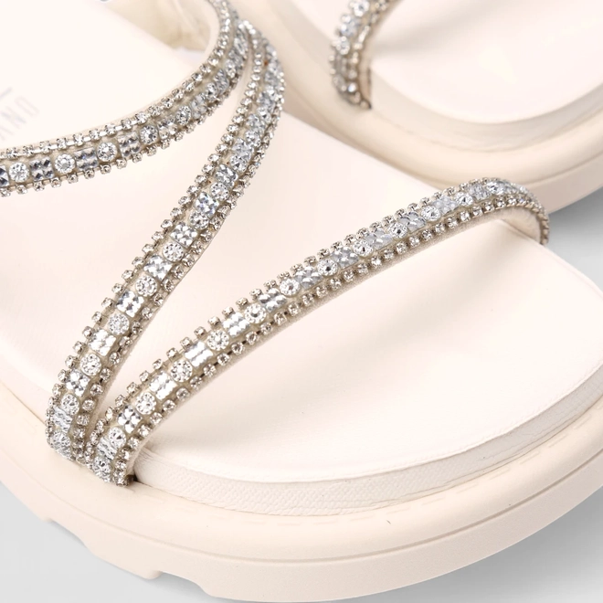 Tamanco Papete Feminino Vizzano Original Flatform Strass Off White