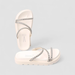 Tamanco Papete Feminino Vizzano Original Flatform Strass Off White