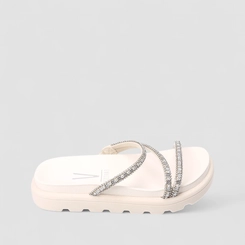 Tamanco Papete Feminino Vizzano Original Flatform Strass Off White
